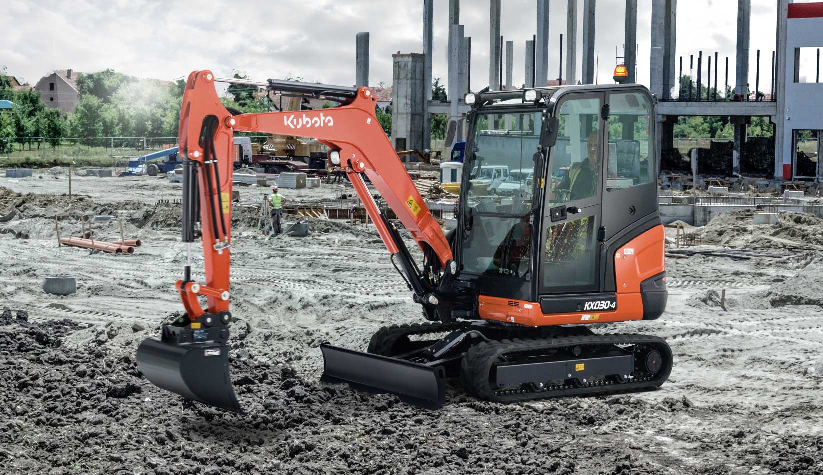 Kubota KX030-4 compact excavator at a construction site from the Kubota UK range