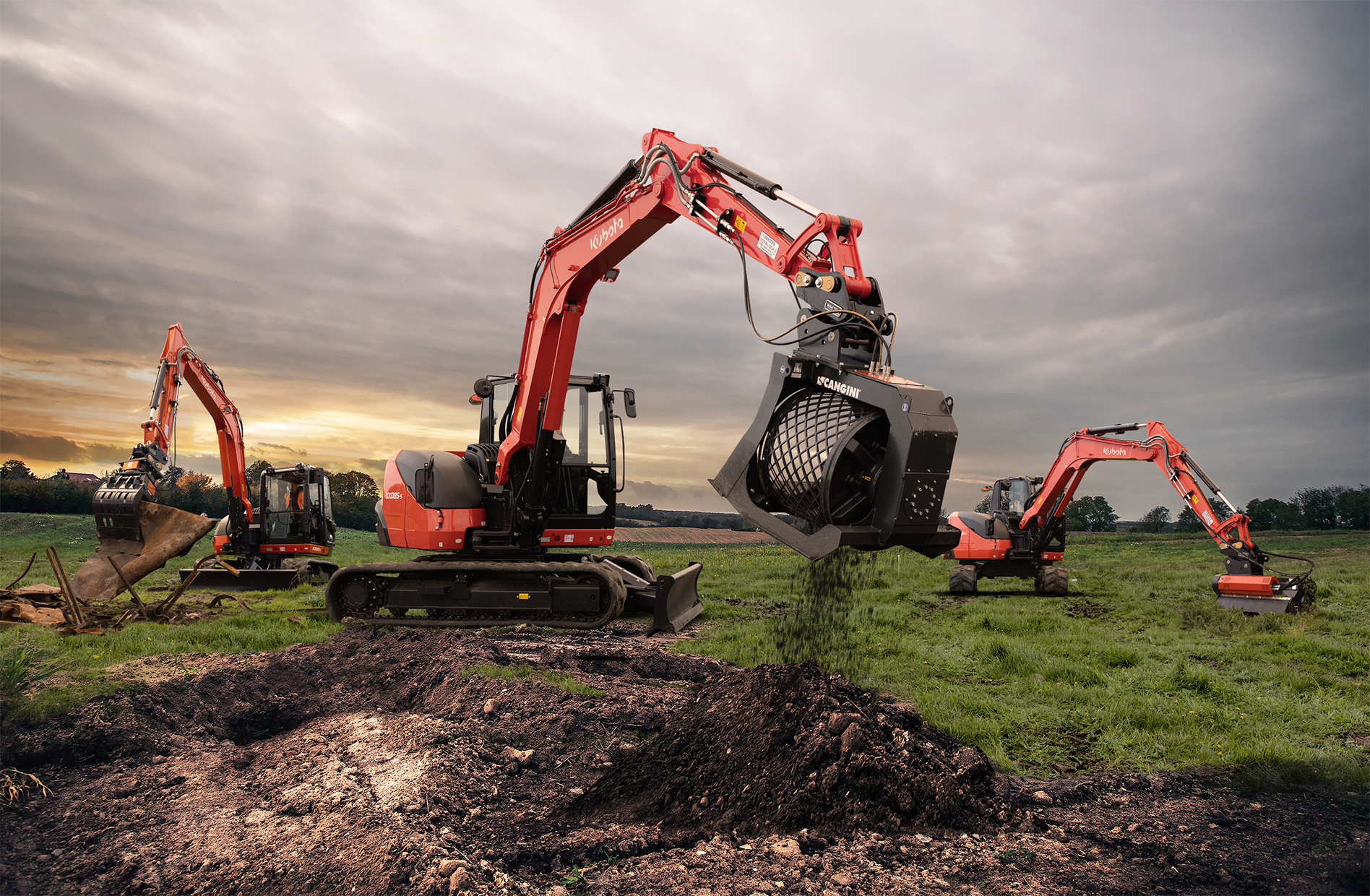 Kubota KX085-5 excavators carrying out groundwork from the Kubota UK range