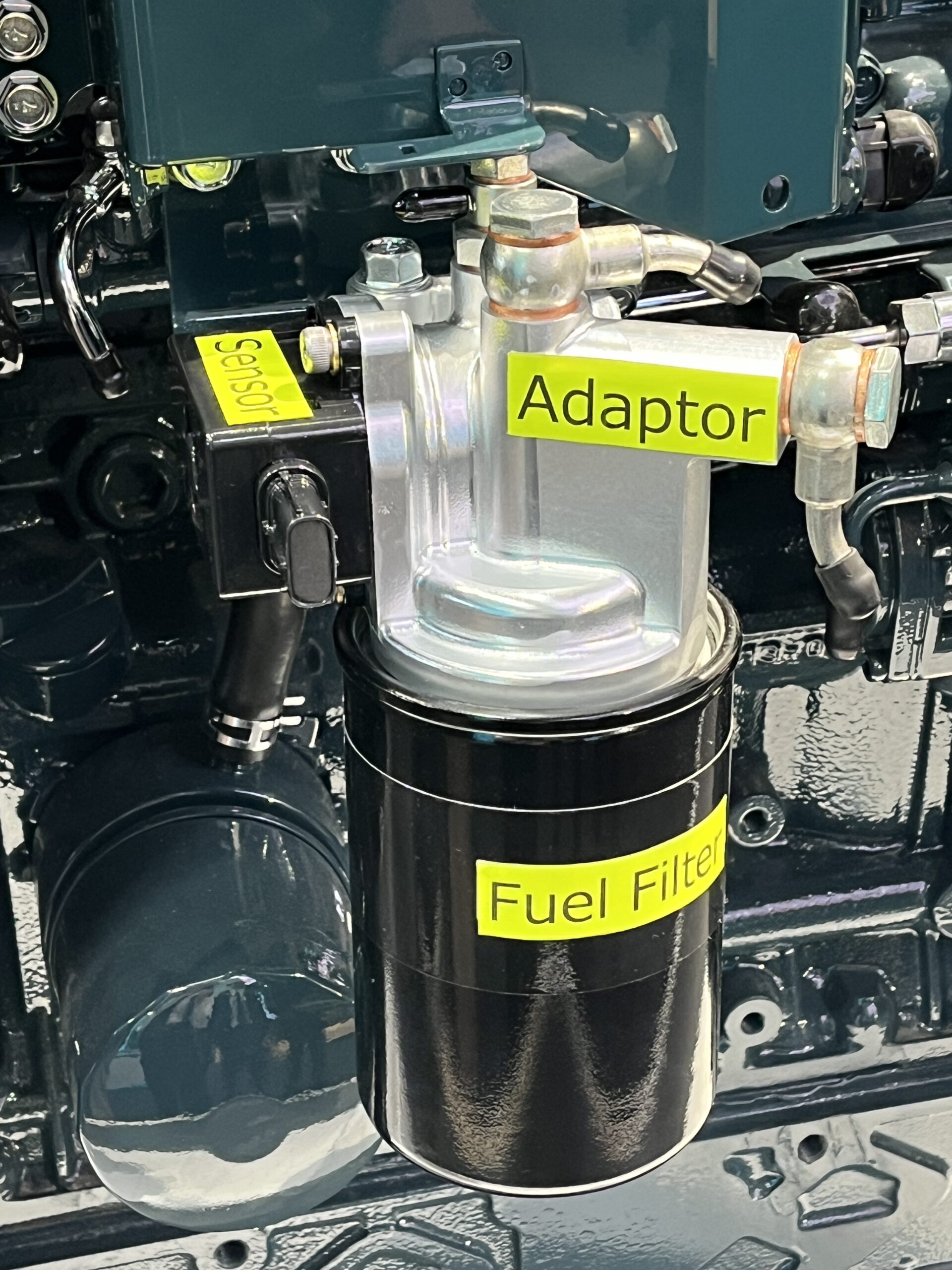 Kubota HVO fuel sensor mounted on common-rail diesel engine